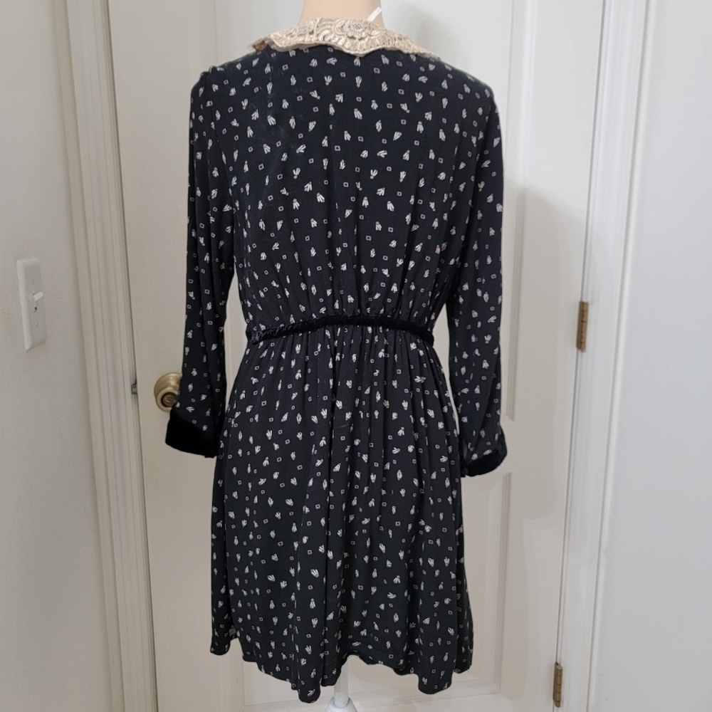 Free People Size L Sweet Delfina Black Lace Collar Plunge Neck Mini Dress - Picture 7 of 16